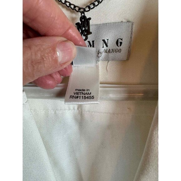 MNG by Mango Cotton Suit Jacket White Size 6 Blazer Cinched Waste Office Siren - Picture 11 of 11